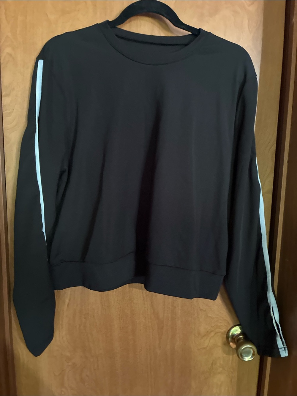 Women's Black Crewneck Sweatshirt with White Sleeve Stripe and matching Skirt M